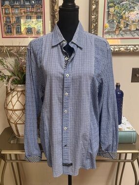 English Laundry Blue Checked Floral Long-Sleeve Button-Down Shirt Size XL